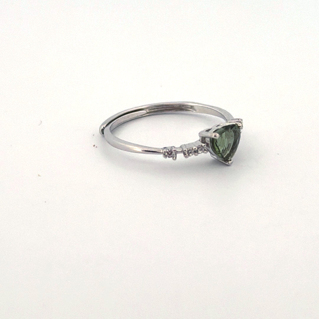 Moldavite S925 Adjustable Certified Ring