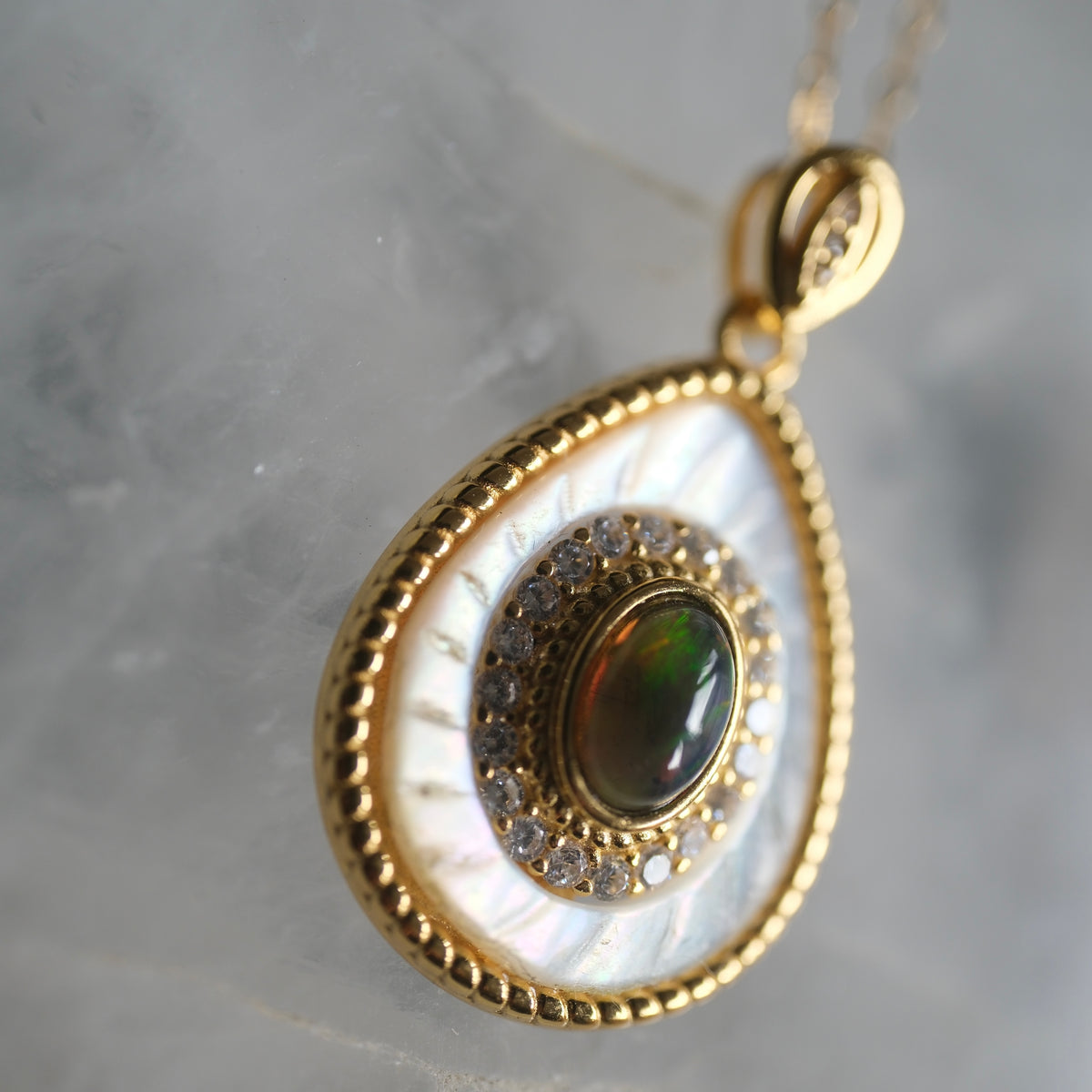 Black Opal Gold S925 Necklace
