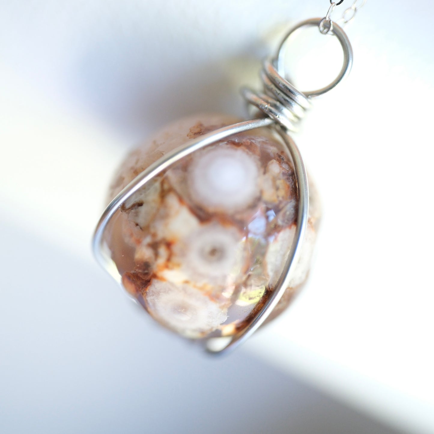 Flower Agate Handmade Necklace with S925 Chain