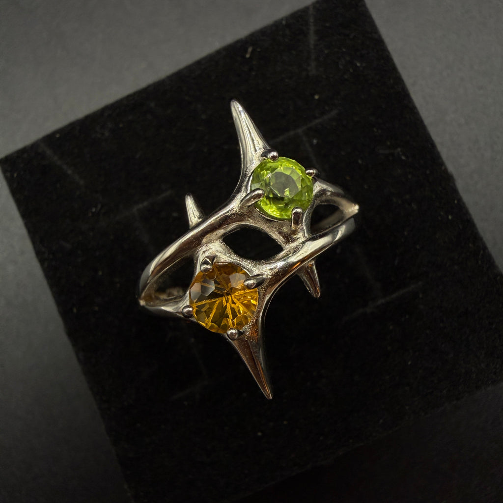 Peridot and Citrine Star S925 Certified Adjustable Ring
