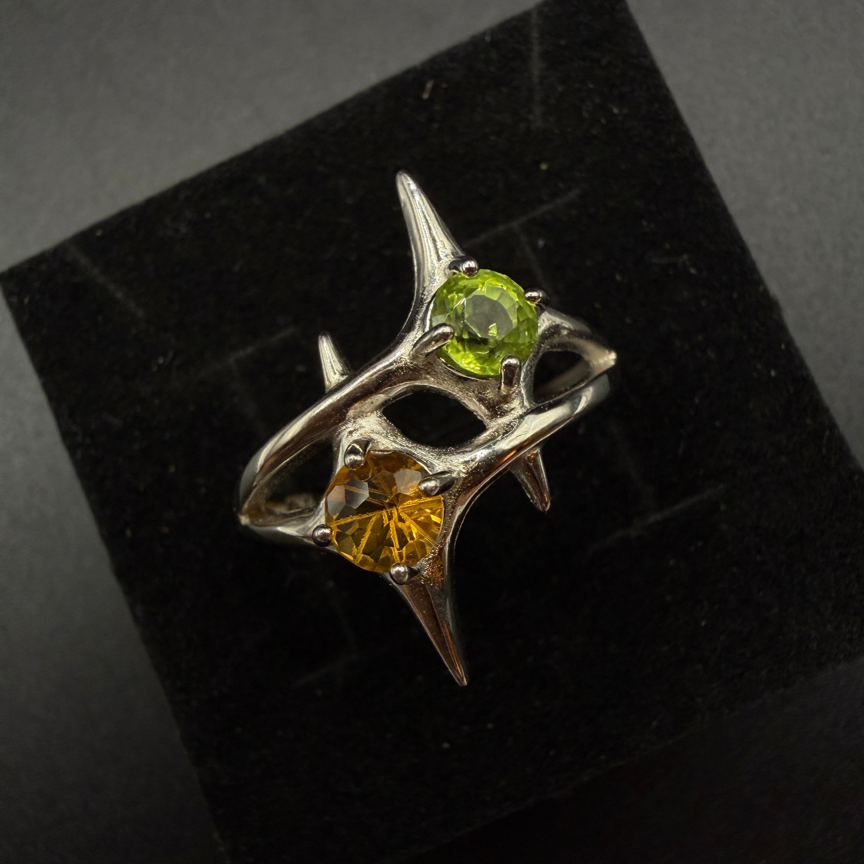 Peridot and Citrine Star S925 Certified Adjustable Ring