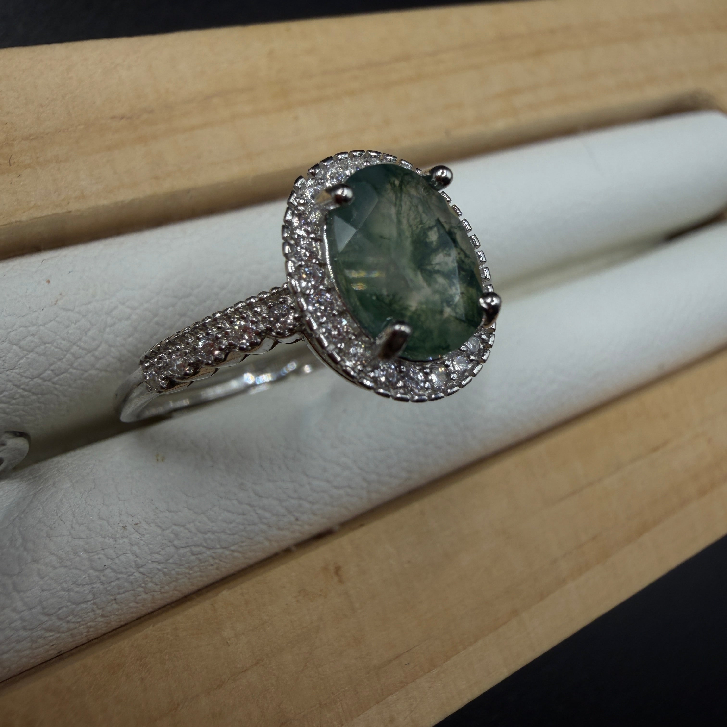 Moss Agate S925 Adjustable Ring
