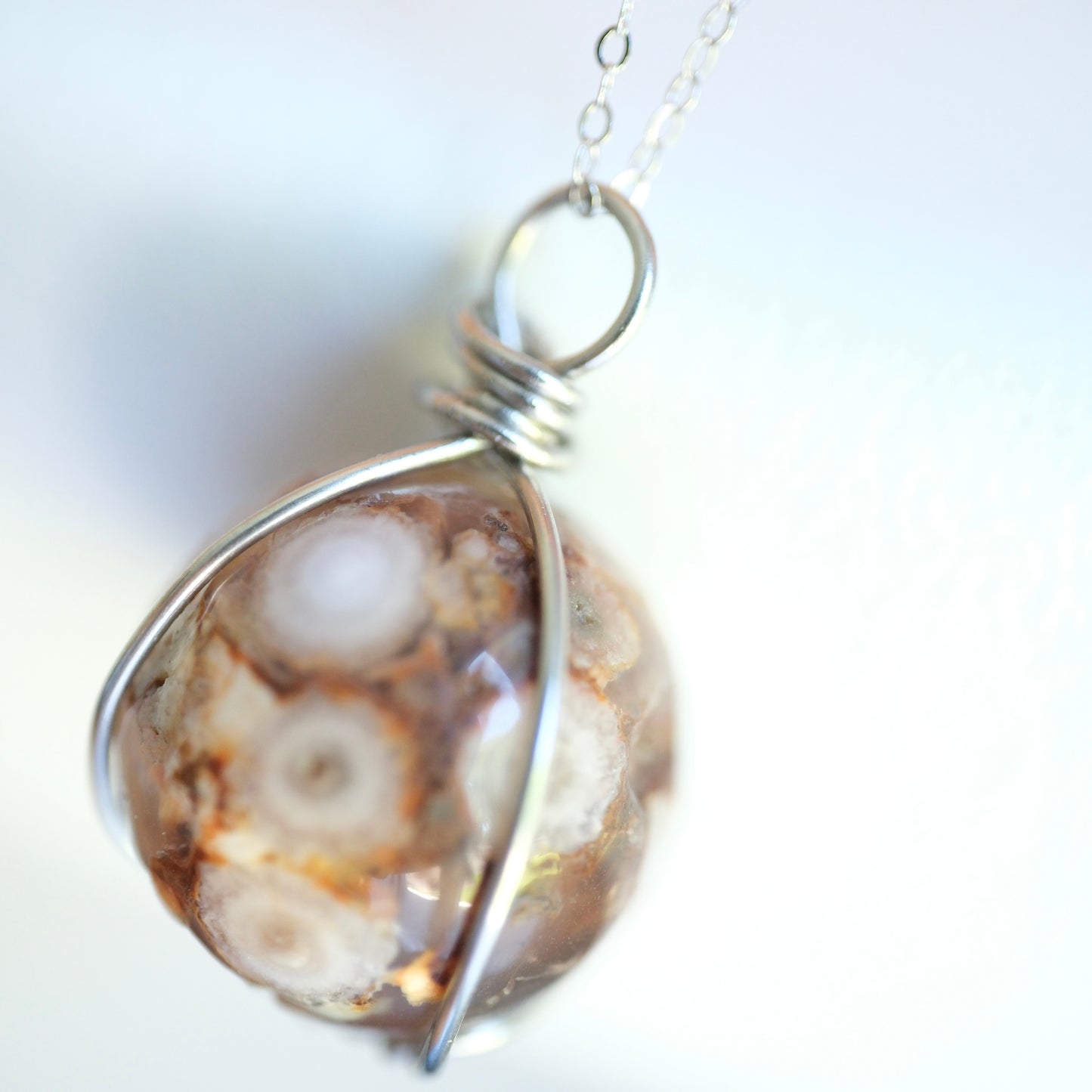 Flower Agate Handmade Necklace with S925 Chain