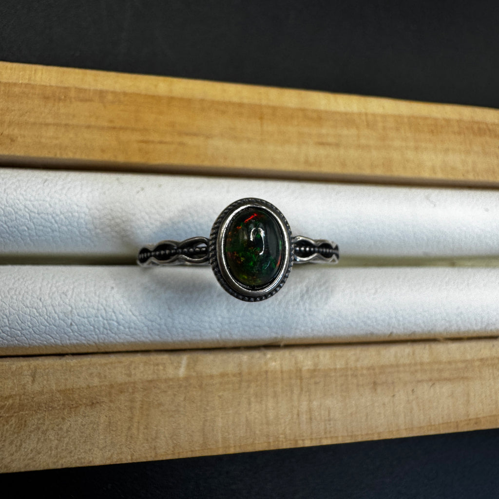 Black Opal S925 Adjustable Ring