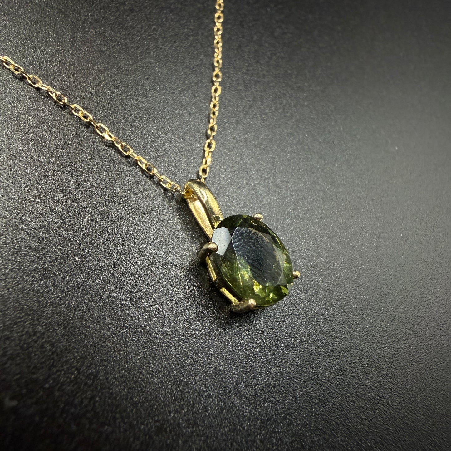 9ct Gold Moldavite Certified Necklace