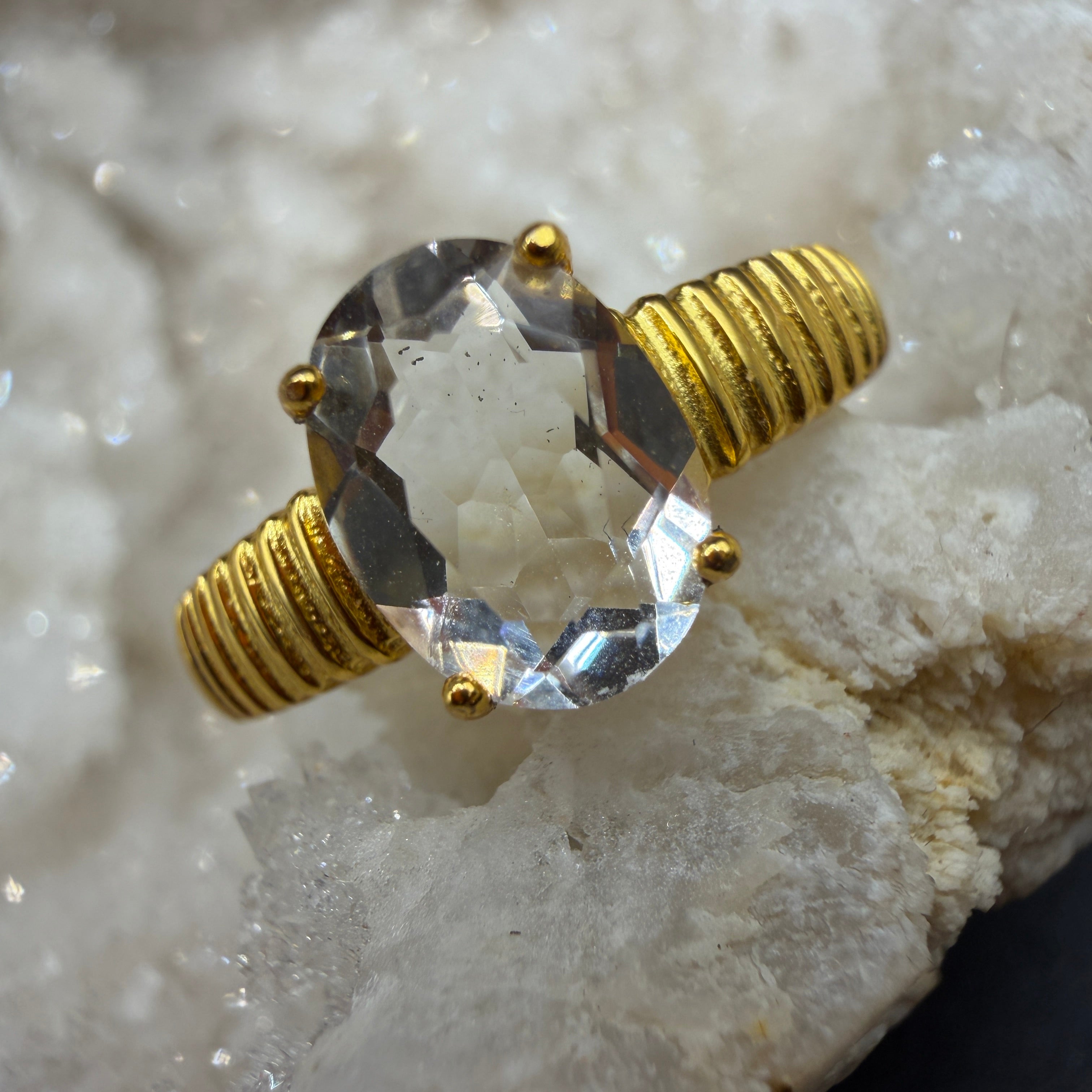Clear Quartz S925 Adjustable Ring