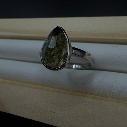Moldavite S925 Adjustable Certified Ring