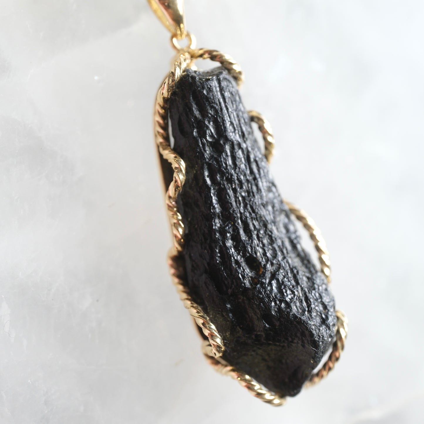 Raw Cintamani Stone Large Gold Necklace