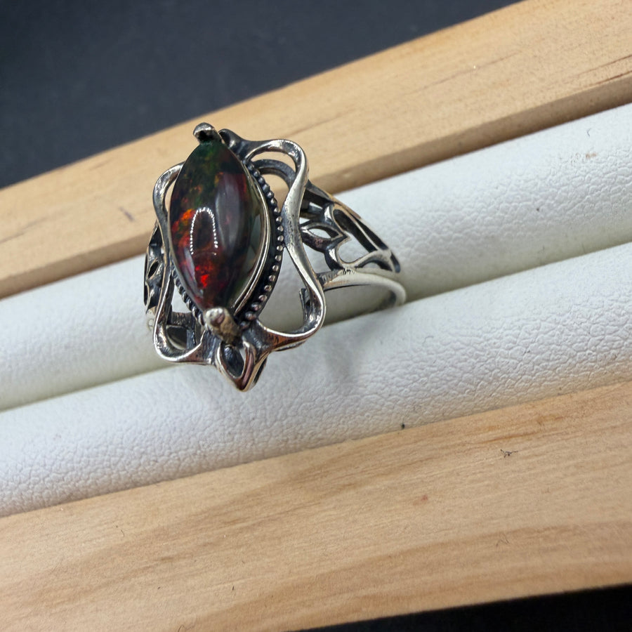 Black Opal S925 Adjustable Ring