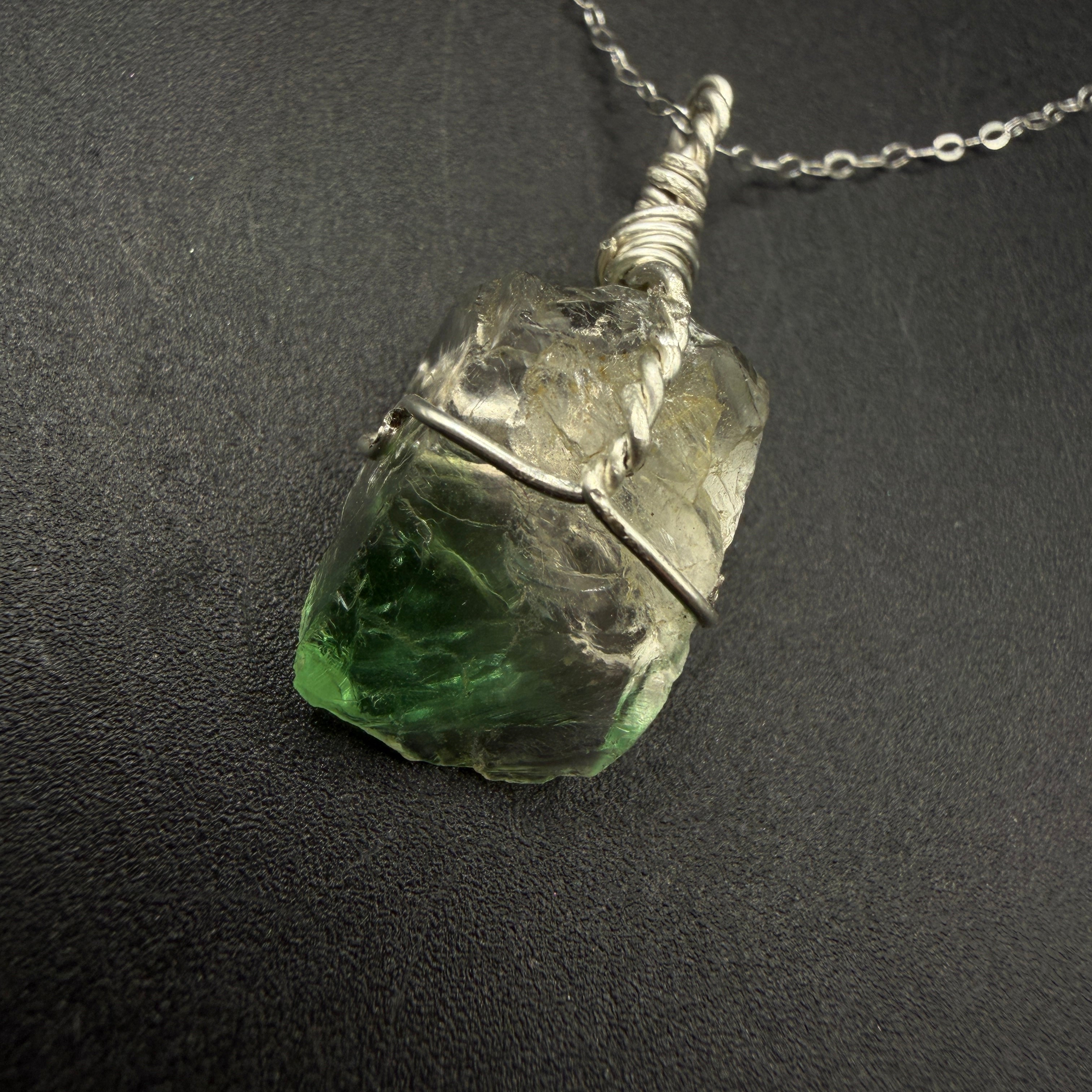 Green Lemurian Fluorite S925 Handmade Necklace