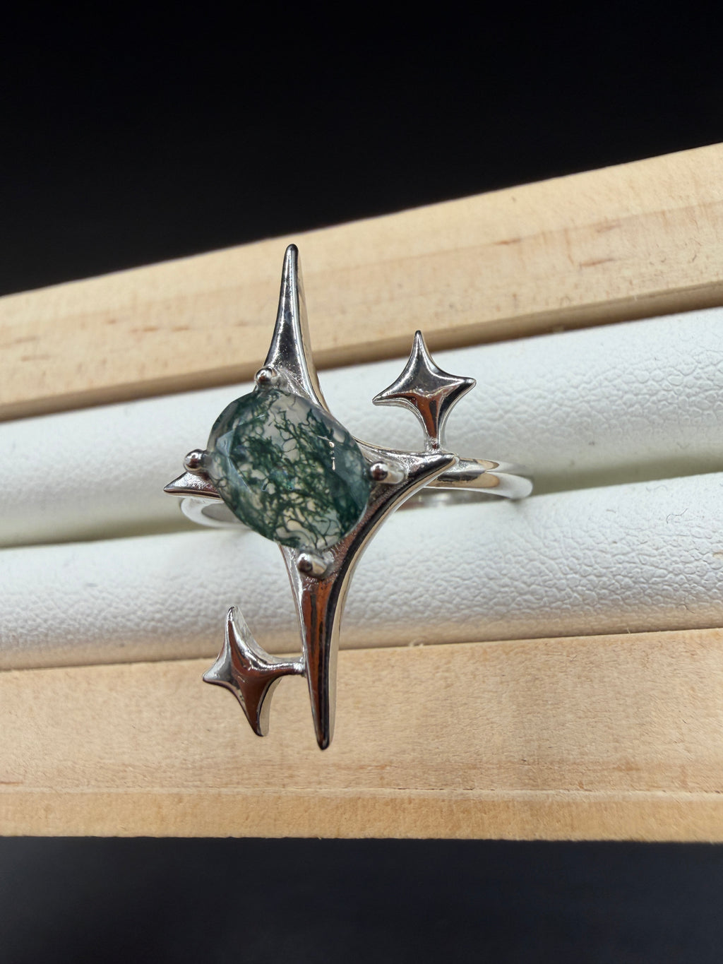 Moss Agate Signature Star Ring