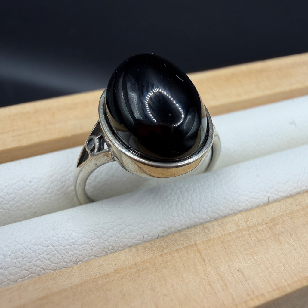 Black Agate S925 Adjustable Ring