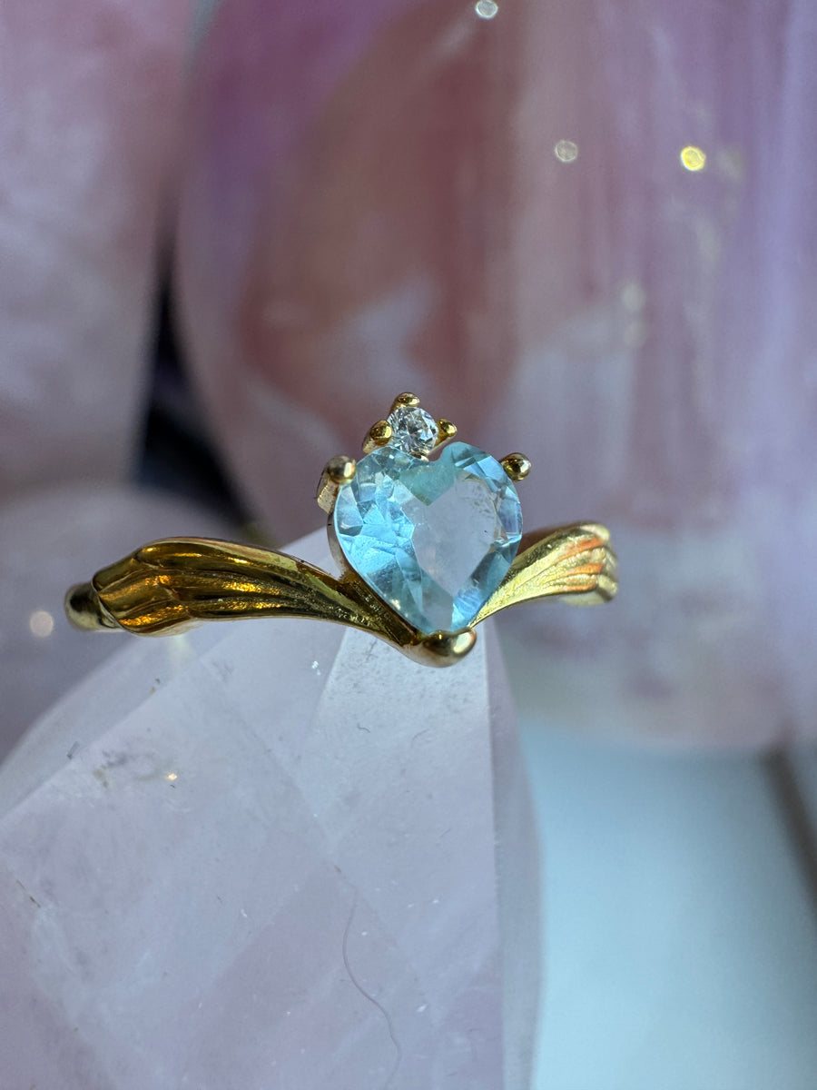 Gold Aquamarine Heart Ring S925