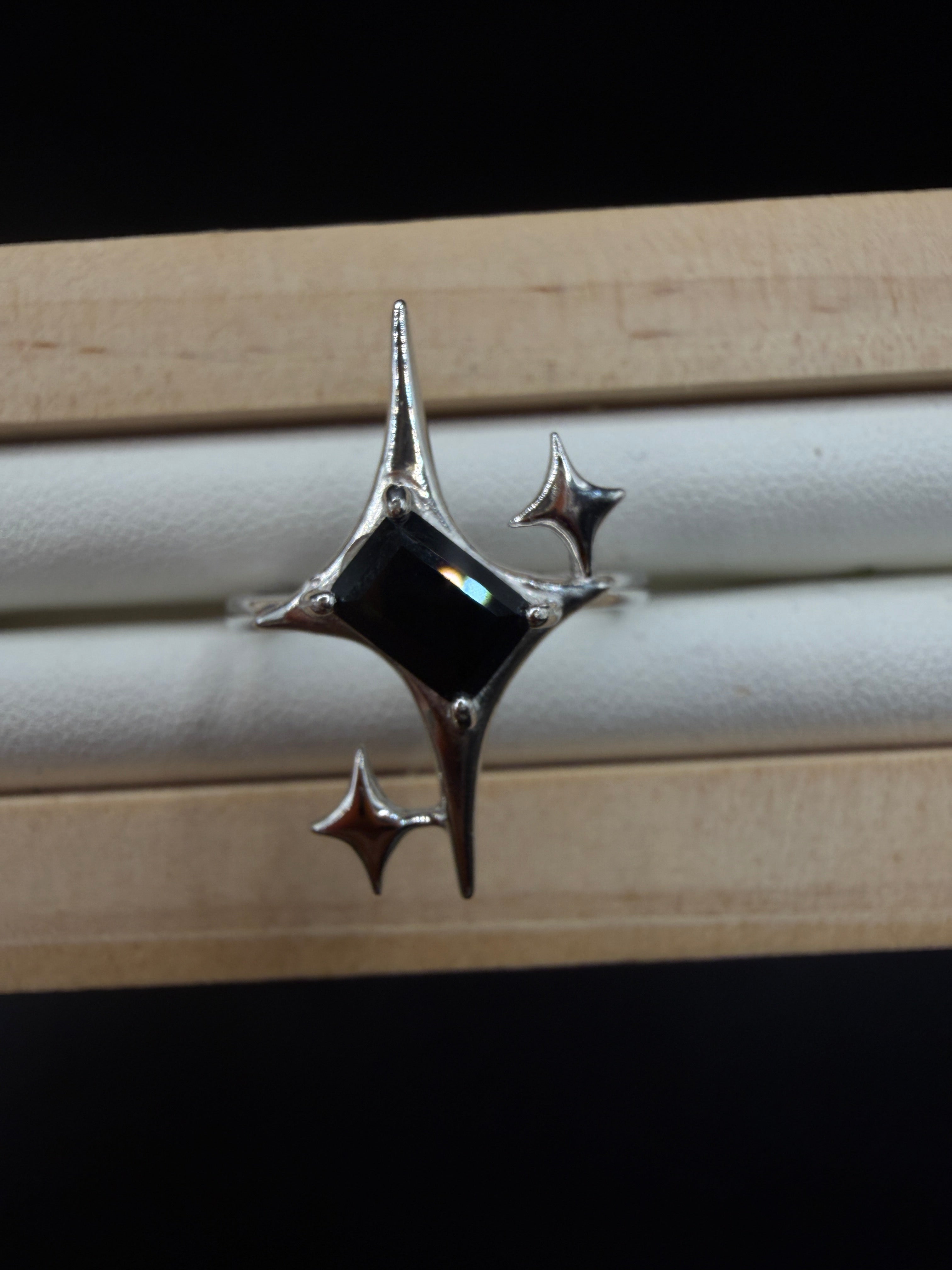 Black Spinel Signature Star Ring