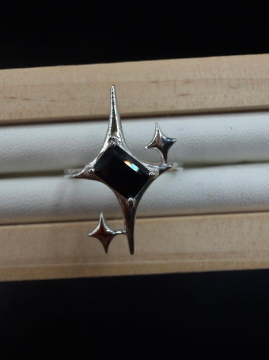 Black Spinel Signature Star Ring