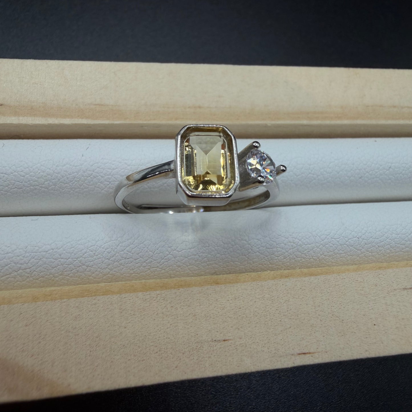 Citrine and Moissanite S925 Adjustable Ring