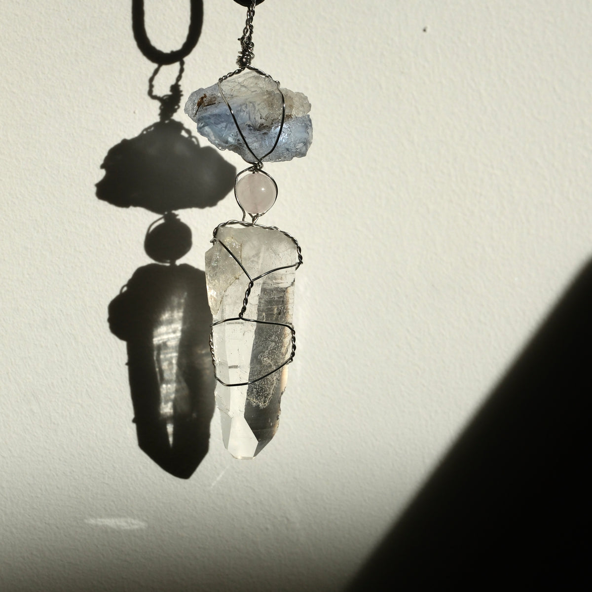 Handmade Lemurian Rose Quartz Blue Fluorite Necklace