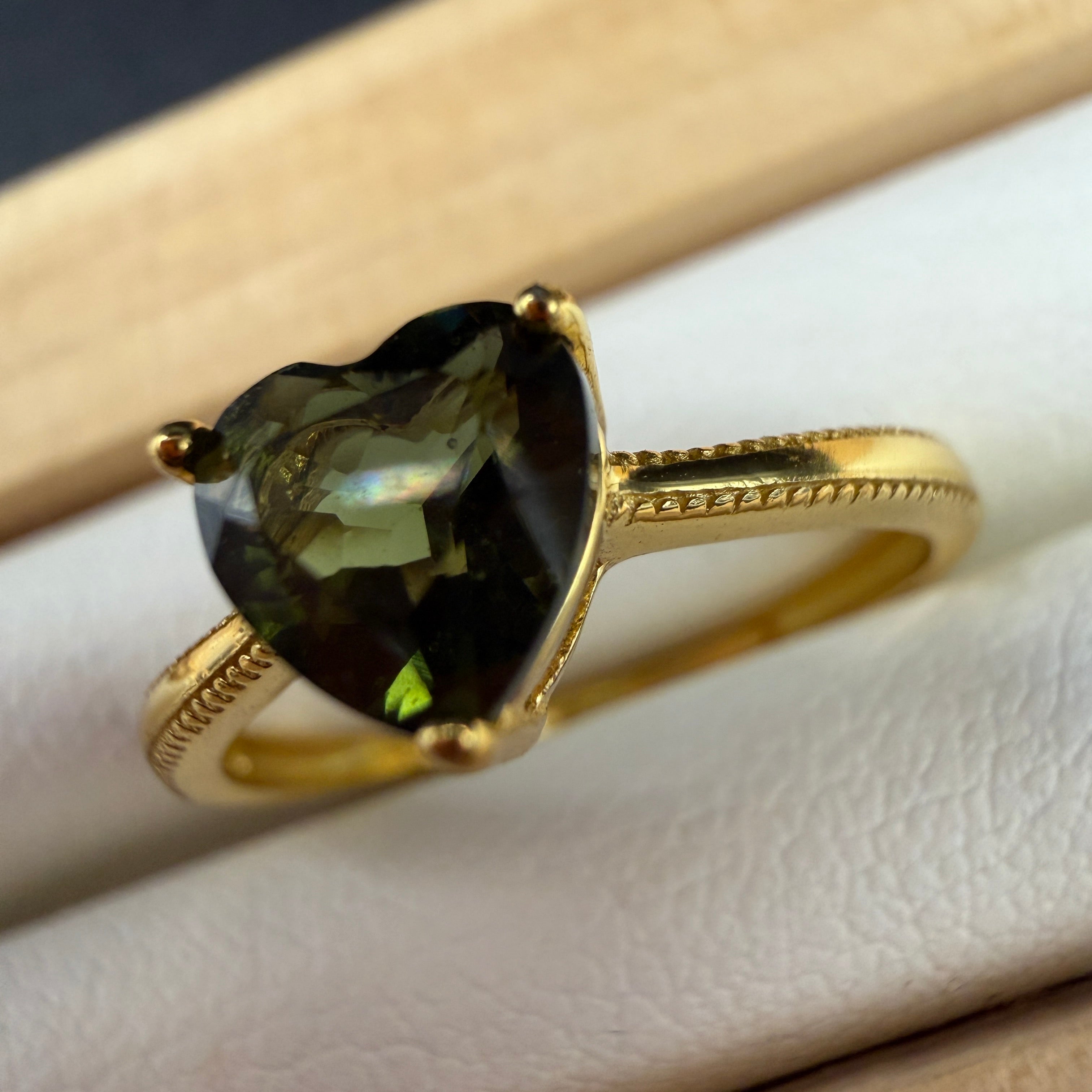 Moldavite S925 Adjustable Certified Gold Ring