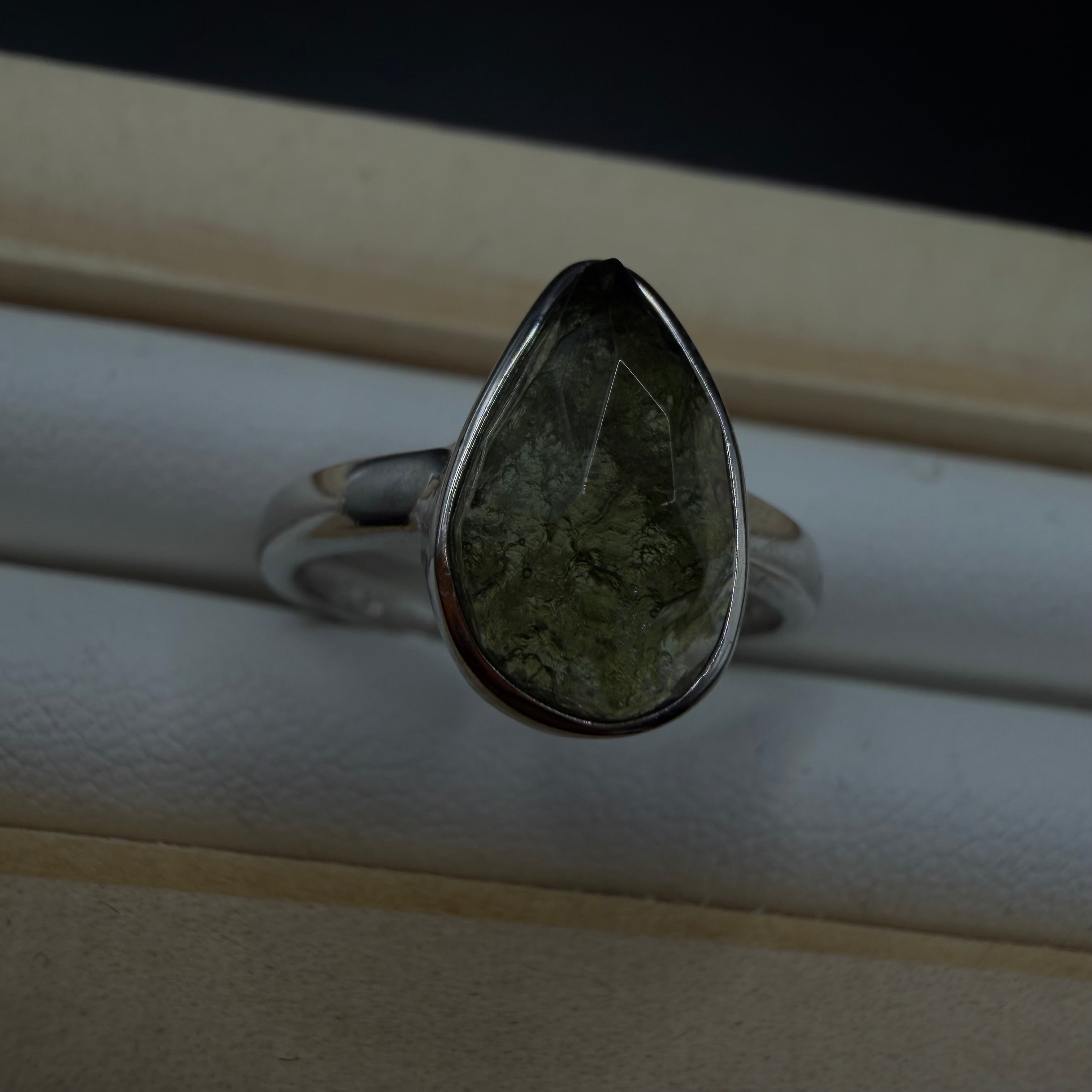 Moldavite S925 Adjustable Certified Ring