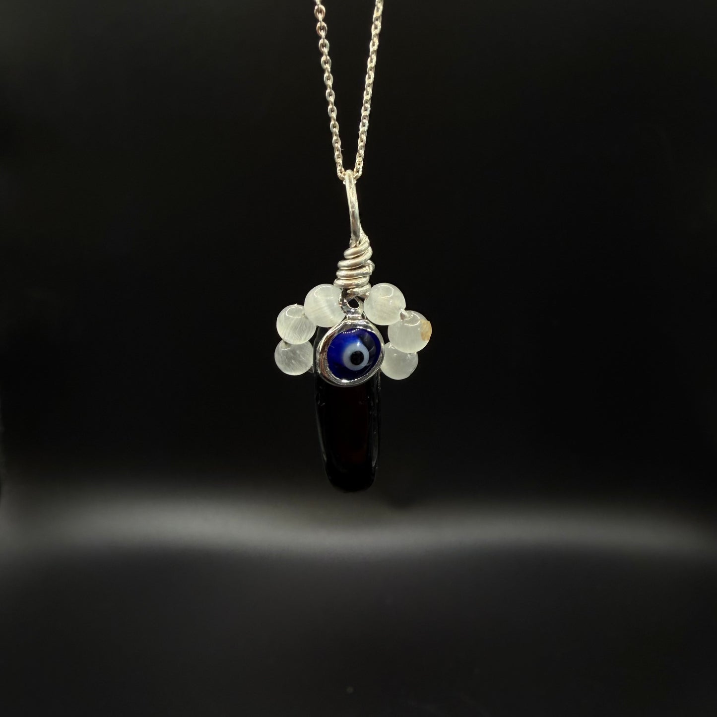 Protection Obsidian Selenite and Evil Eye Handmade S925 Necklace