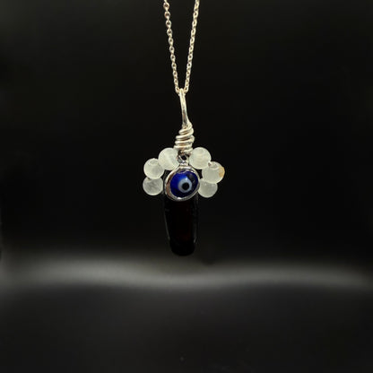 Protection Obsidian Selenite and Evil Eye Handmade S925 Necklace