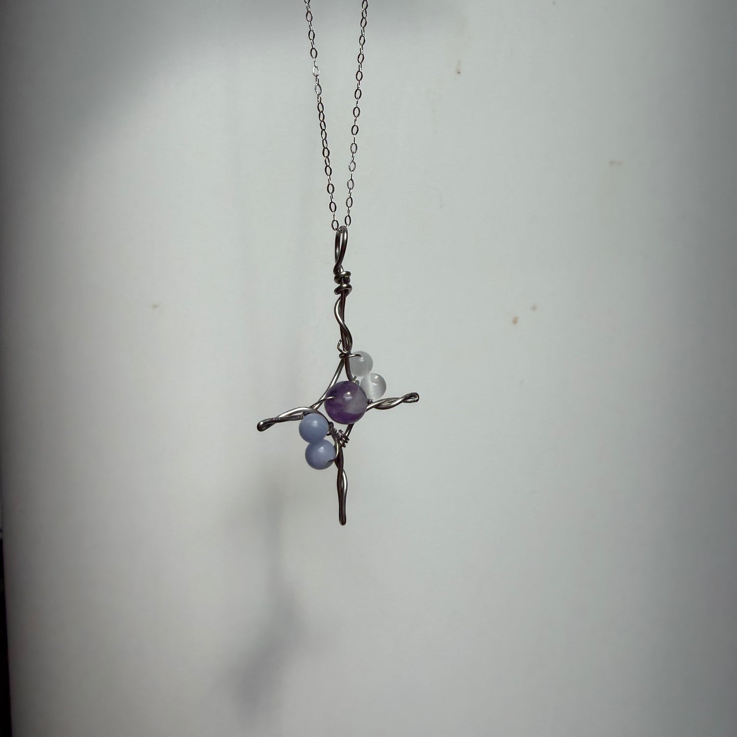 Amethyst Selenite and Blue Lace Agate Handmade Star Necklace