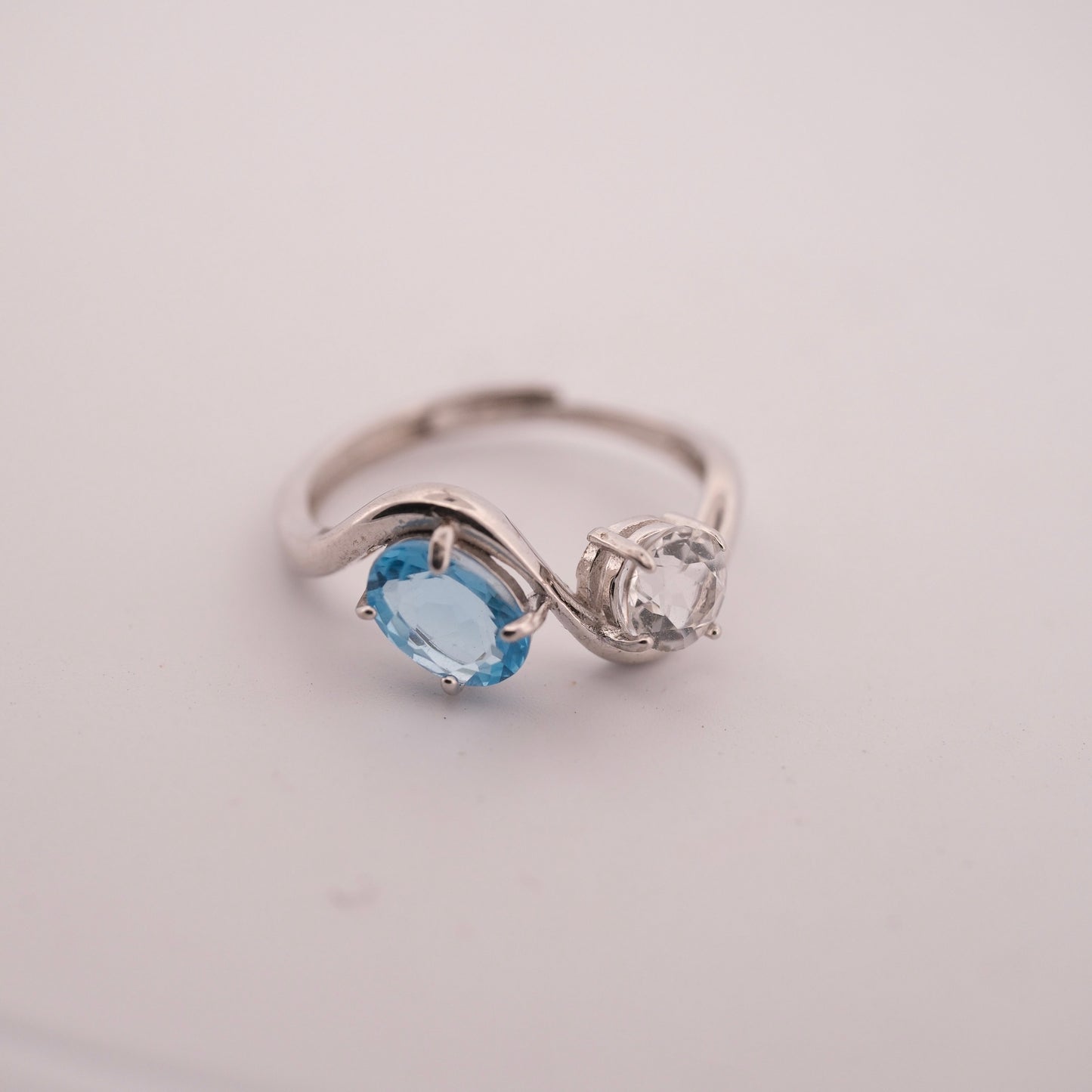 Swiss Topaz and Clear Quartz S925 Adjustable Ring