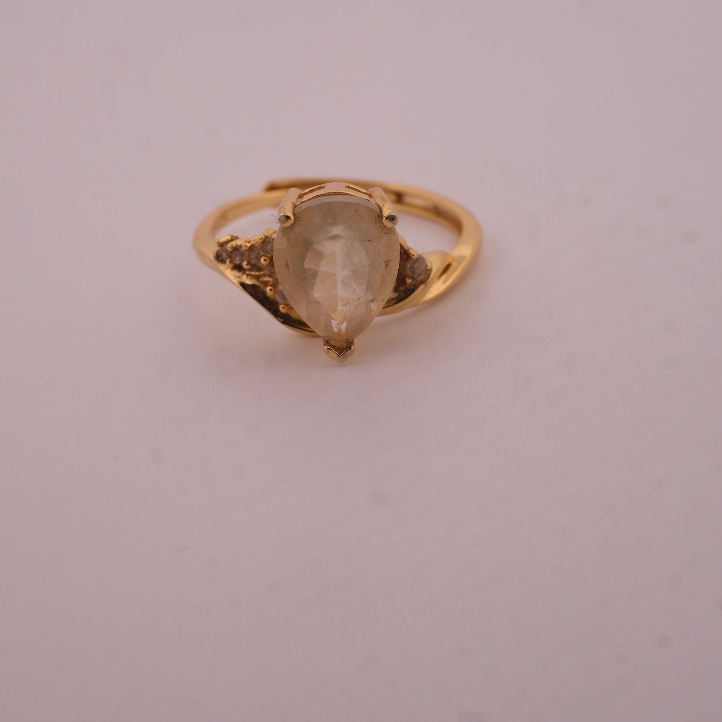 Libyan Desert Glass Teardrop Gold S925 Certified Adjustable Ring