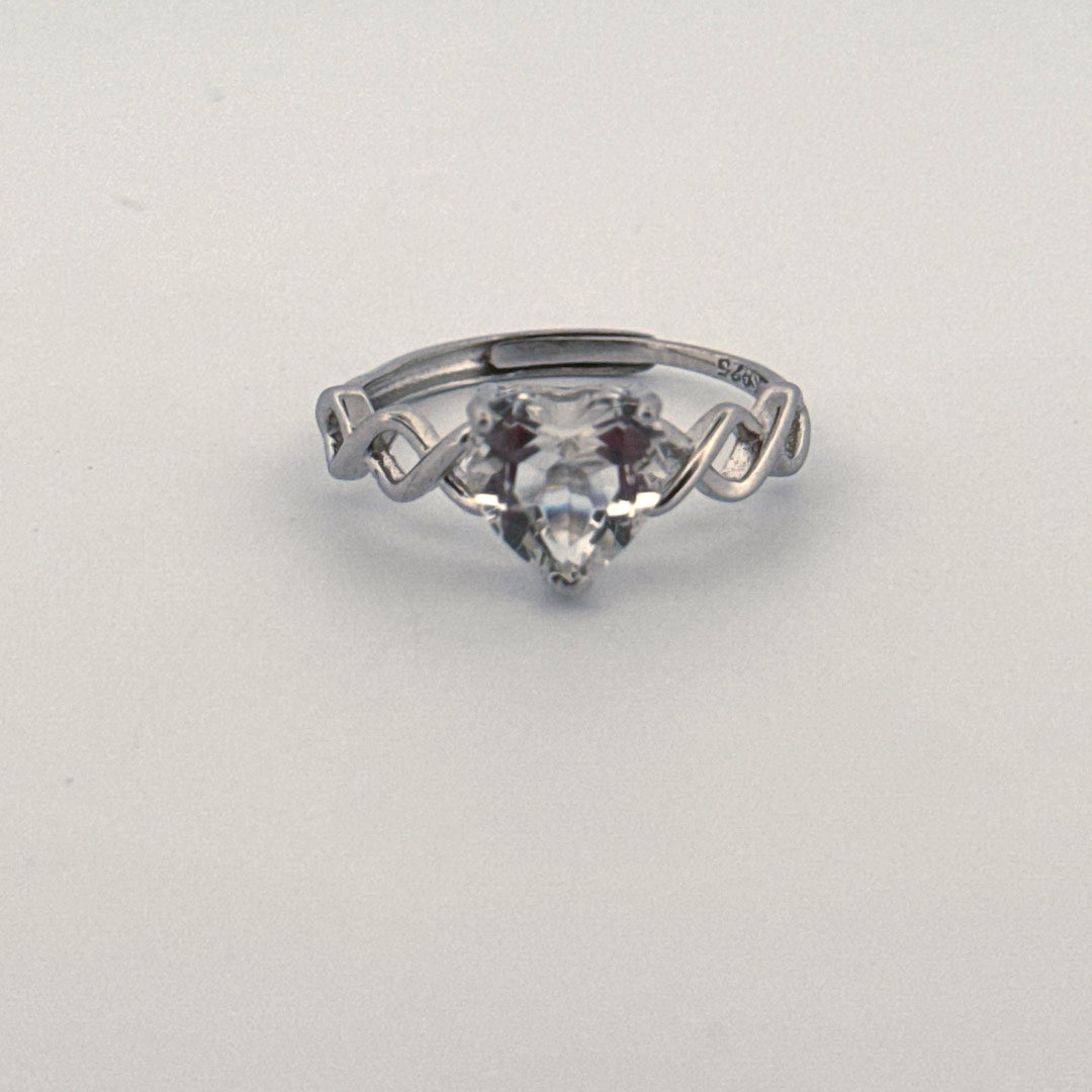 Clear Quartz Heart S925 Adjustable Ring