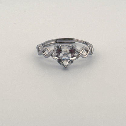 Clear Quartz Heart S925 Adjustable Ring