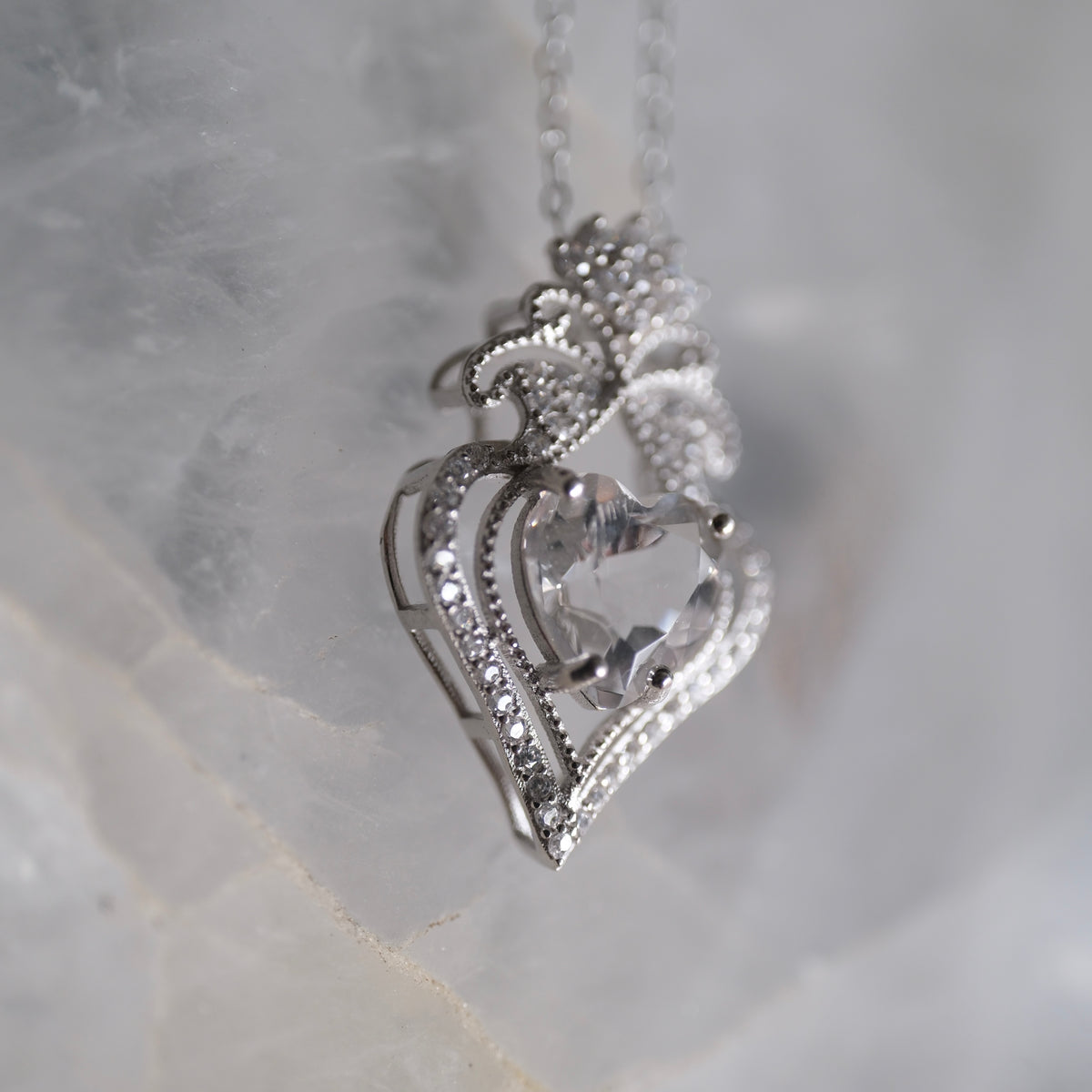 Clear Quartz Heart S925 Necklace