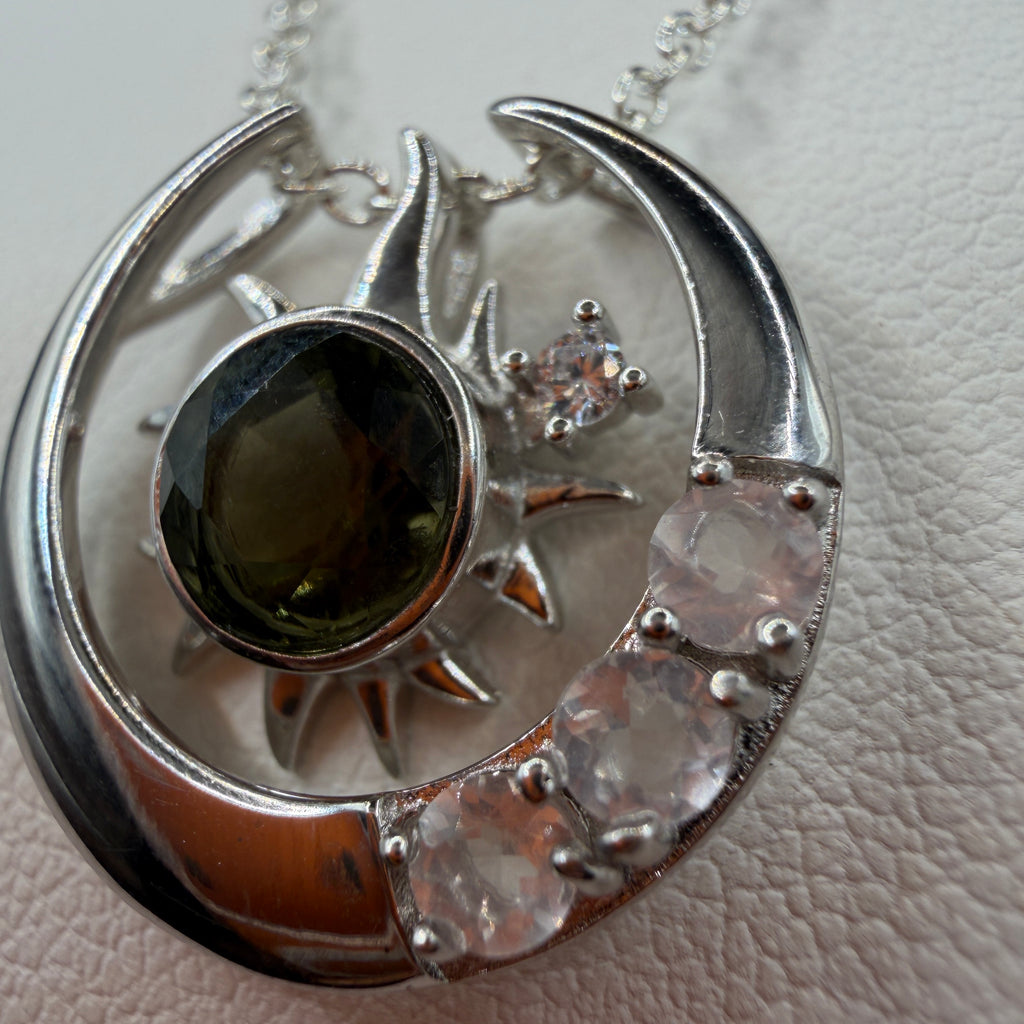 Moldavite and Rose Quartz S925 Certified Necklace
