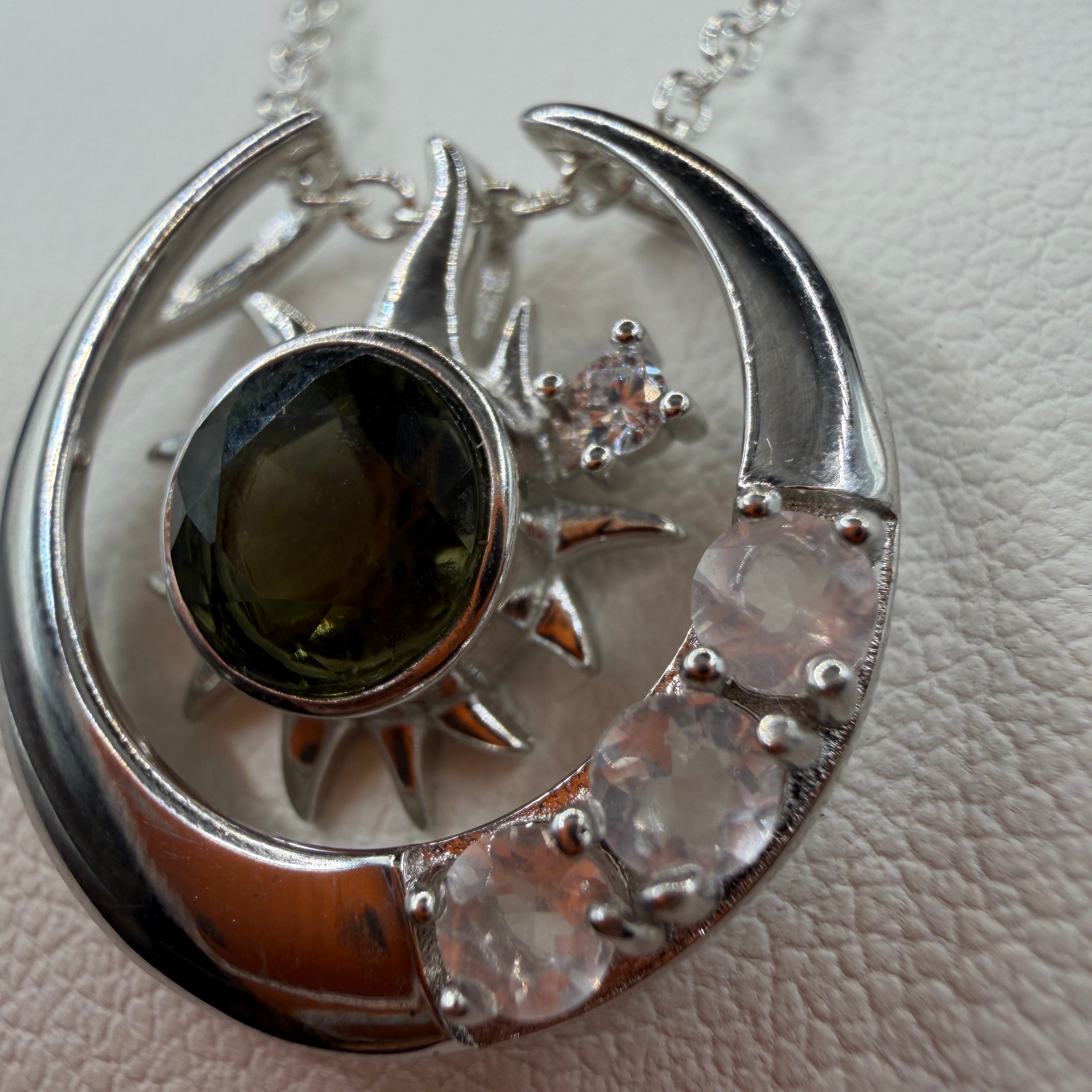 Moldavite and Rose Quartz S925 Certified Necklace