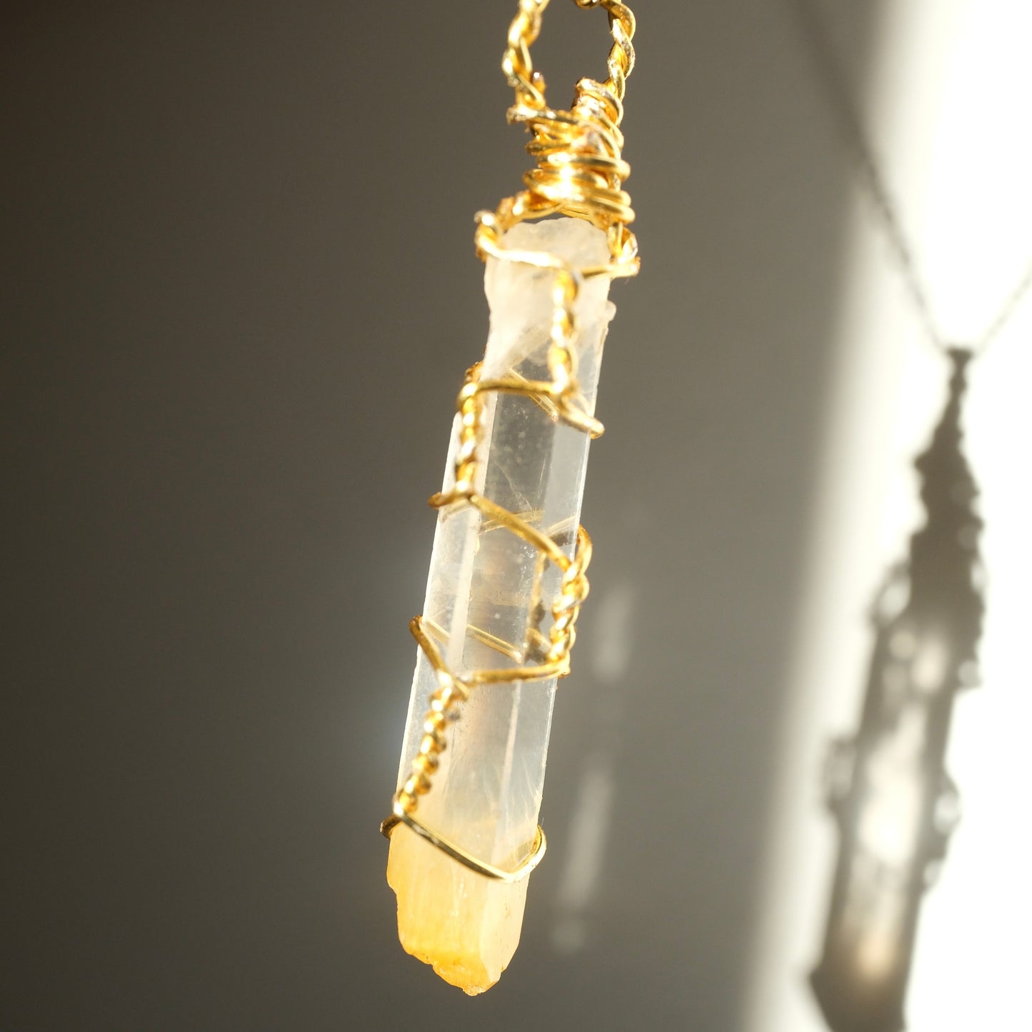 Lemurian Mango Quartz Gold Handmade Necklace on S925 Chain