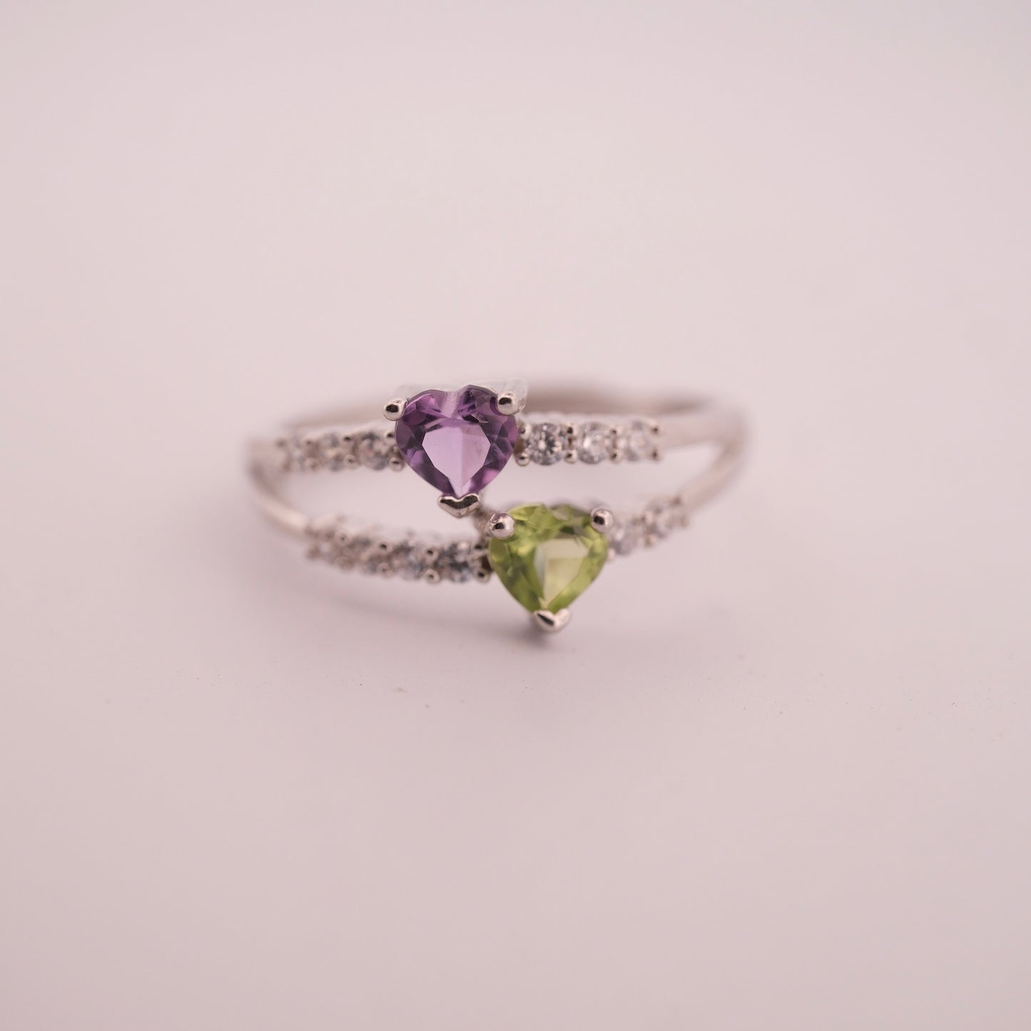 Amethyst and Peridot S925 Adjustable Ring