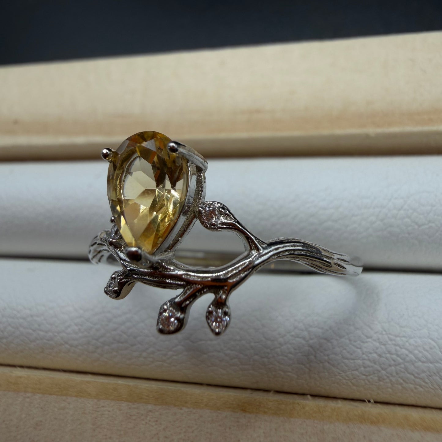 Citrine Teardrop S925 Adjustable Ring