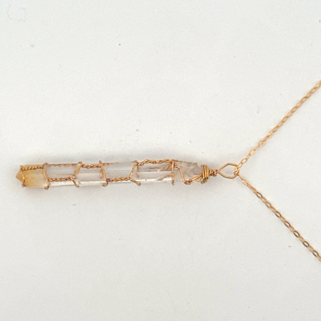 Lemurian Mango Quartz Gold Handmade Necklace on S925 Chain