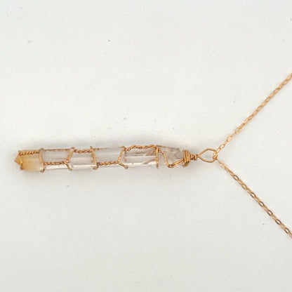 Lemurian Mango Quartz Gold Handmade Necklace on S925 Chain