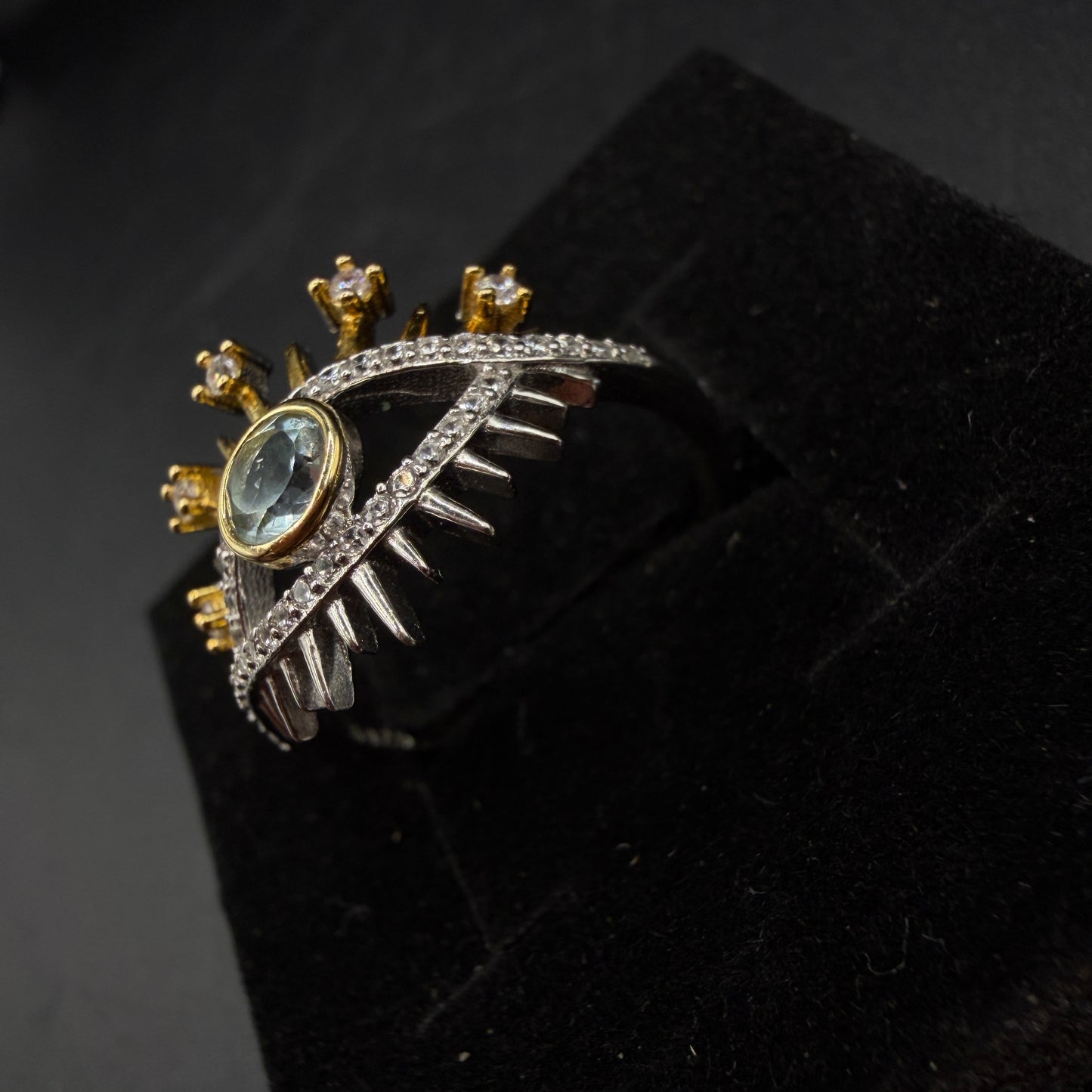 Blue Topaz Eye S925 Certified Adjustable Ring