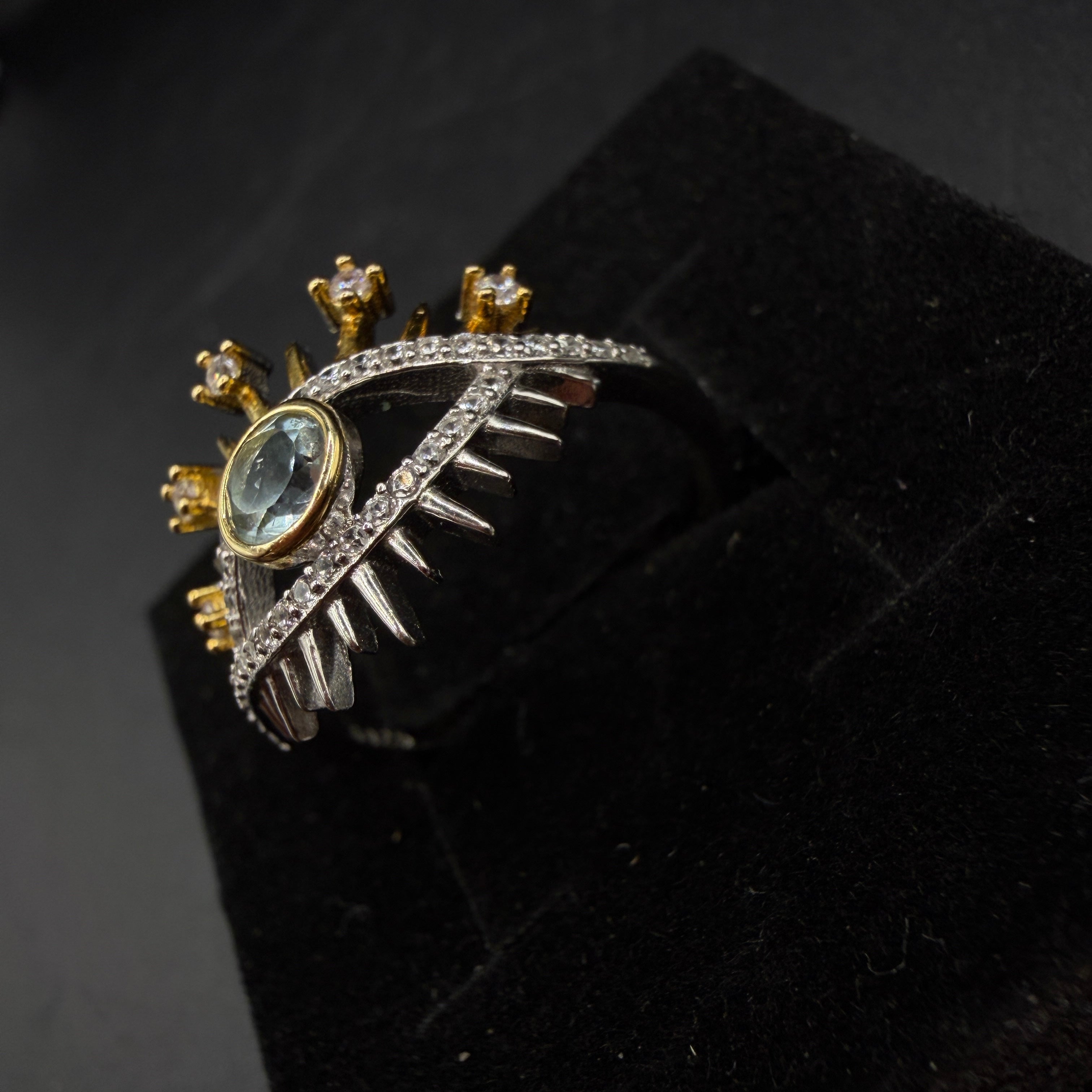 Blue Topaz Eye S925 Certified Adjustable Ring