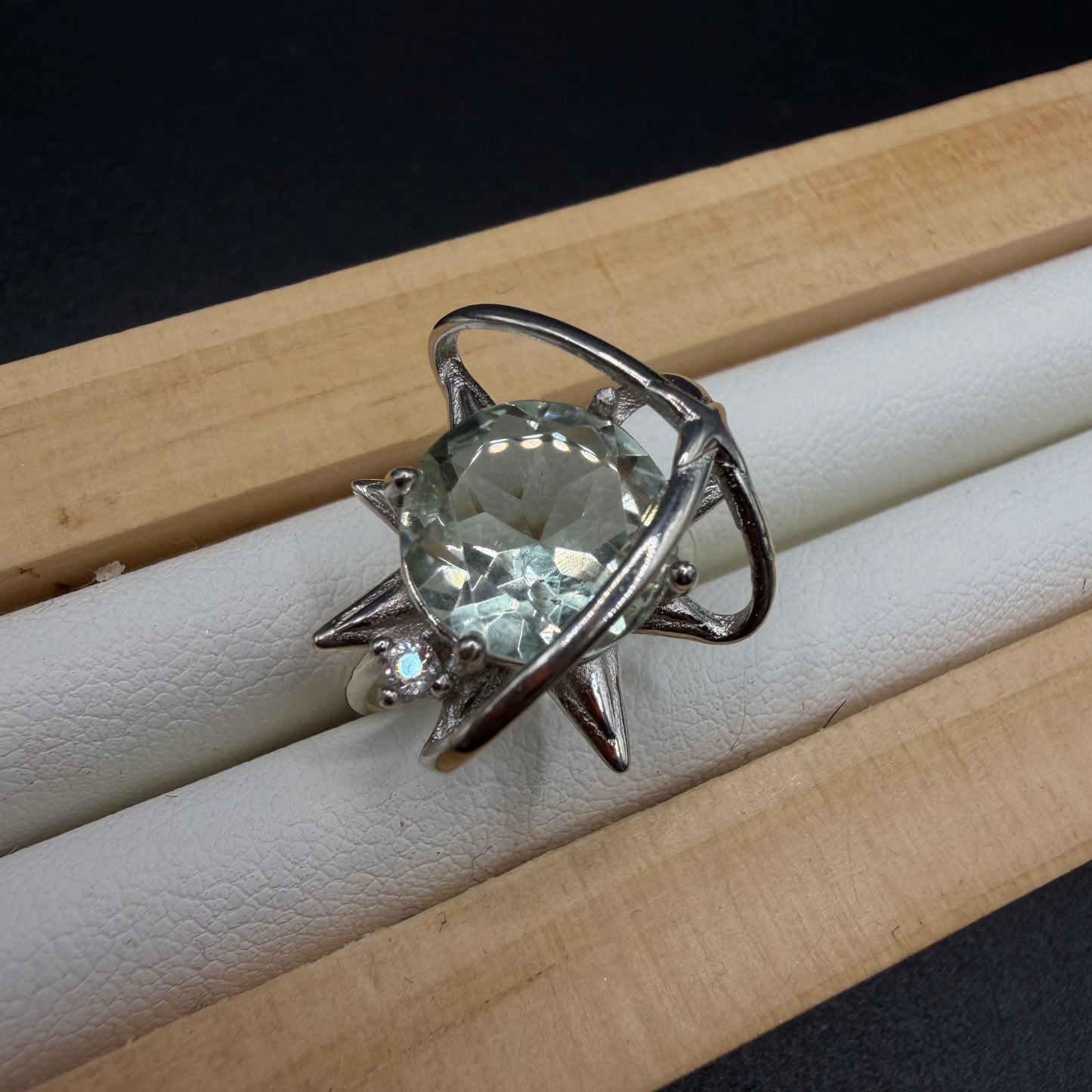 Green Quartz S925 Adjustable Ring
