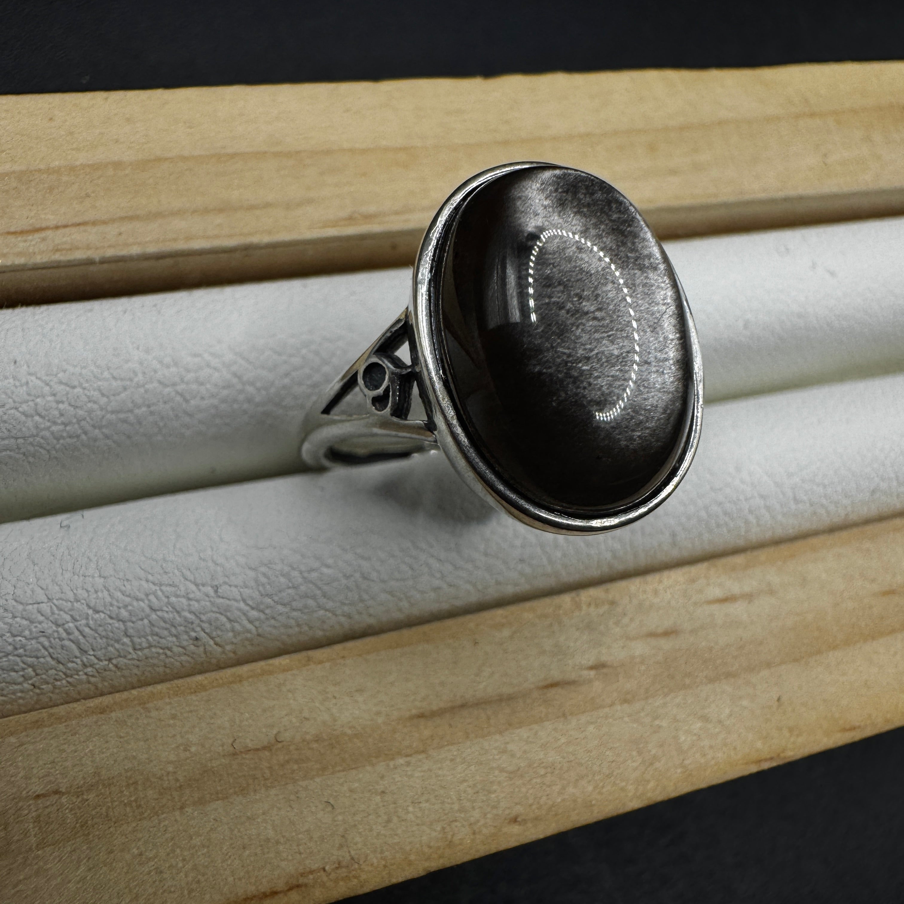 Silver Sheen Obsidian S925 Adjustable Ring