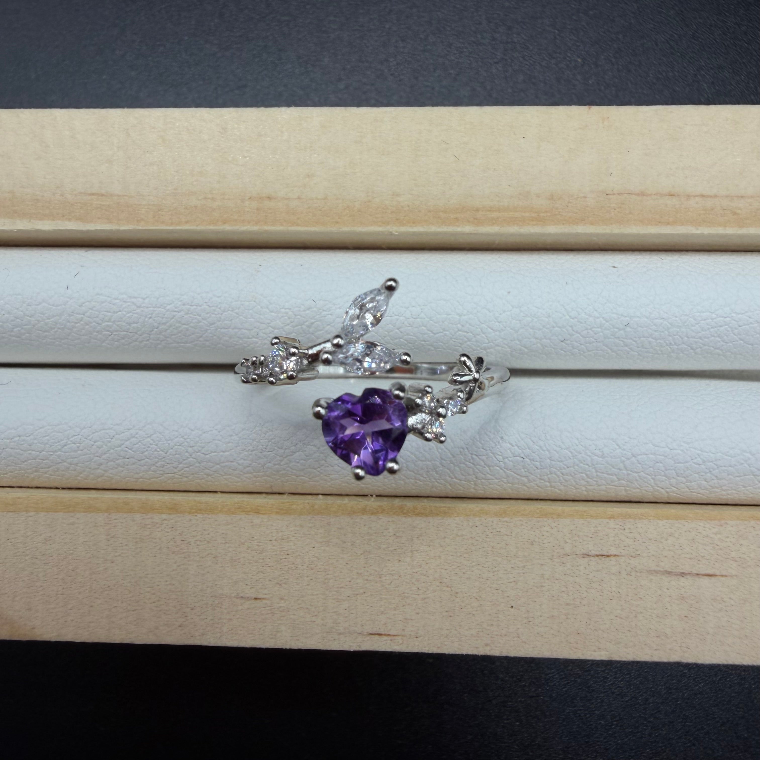 Amethyst Heart S925 Adjustable Ring