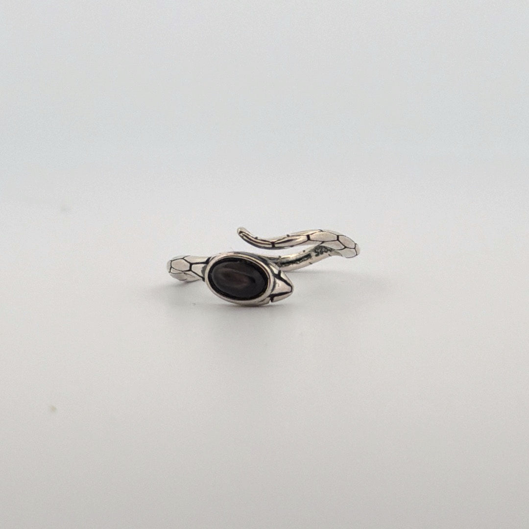 Silver Sheen Obsidian Snake S925 Adjustable Ring