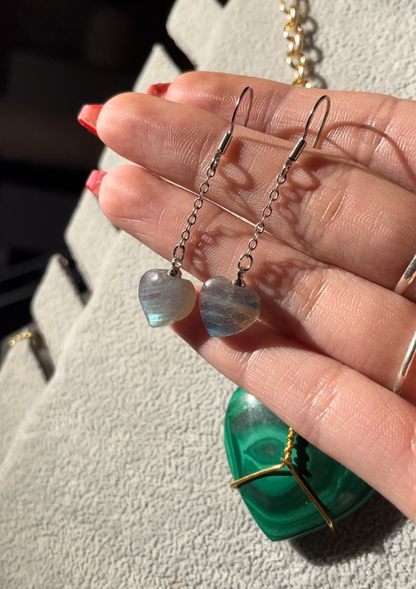 Labradorite Heart Drop Earrings