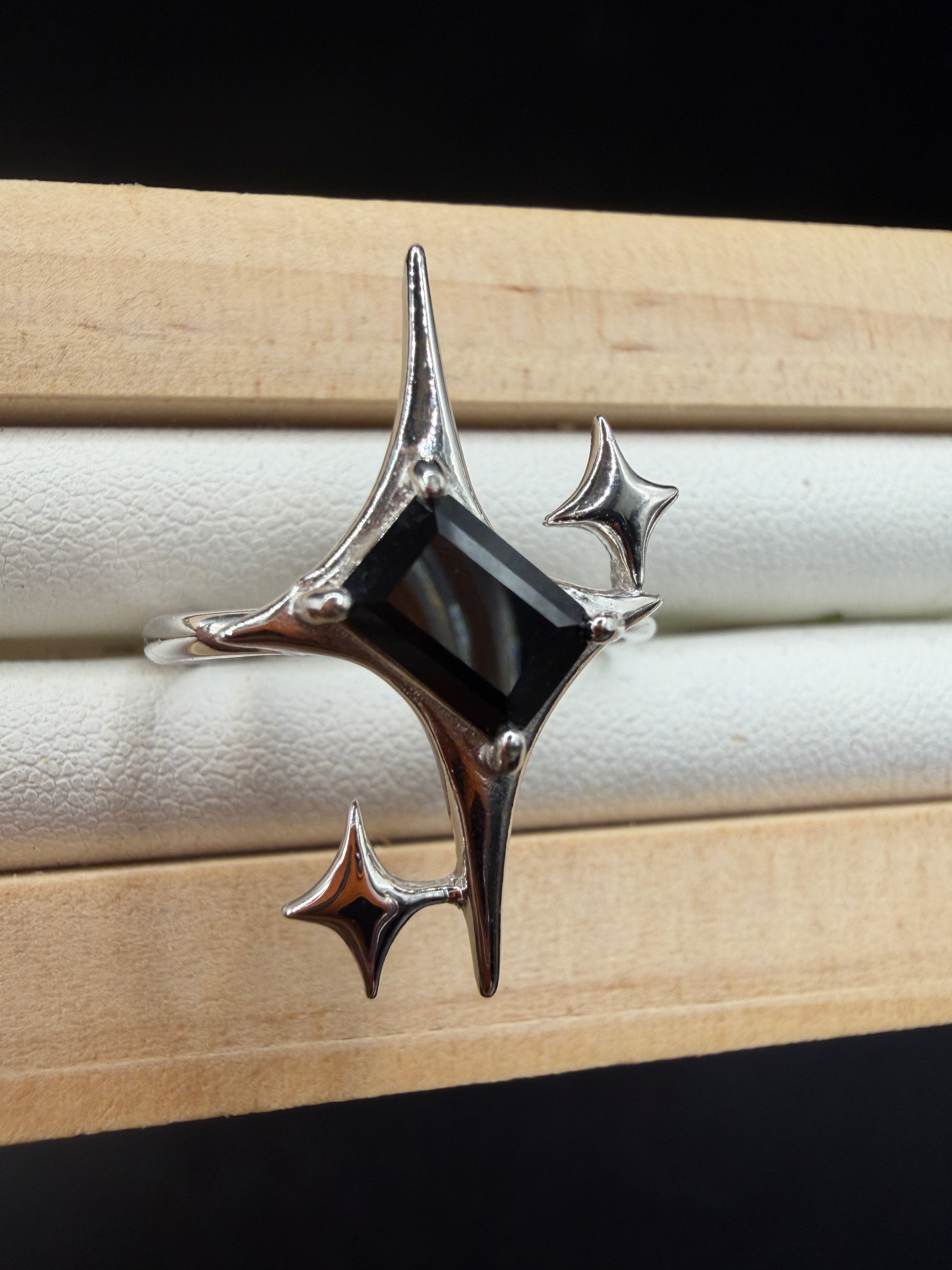 Black Spinel Signature Star Ring