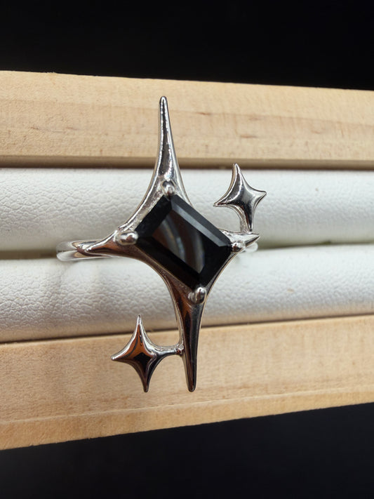 Black Spinel Signature Star Ring