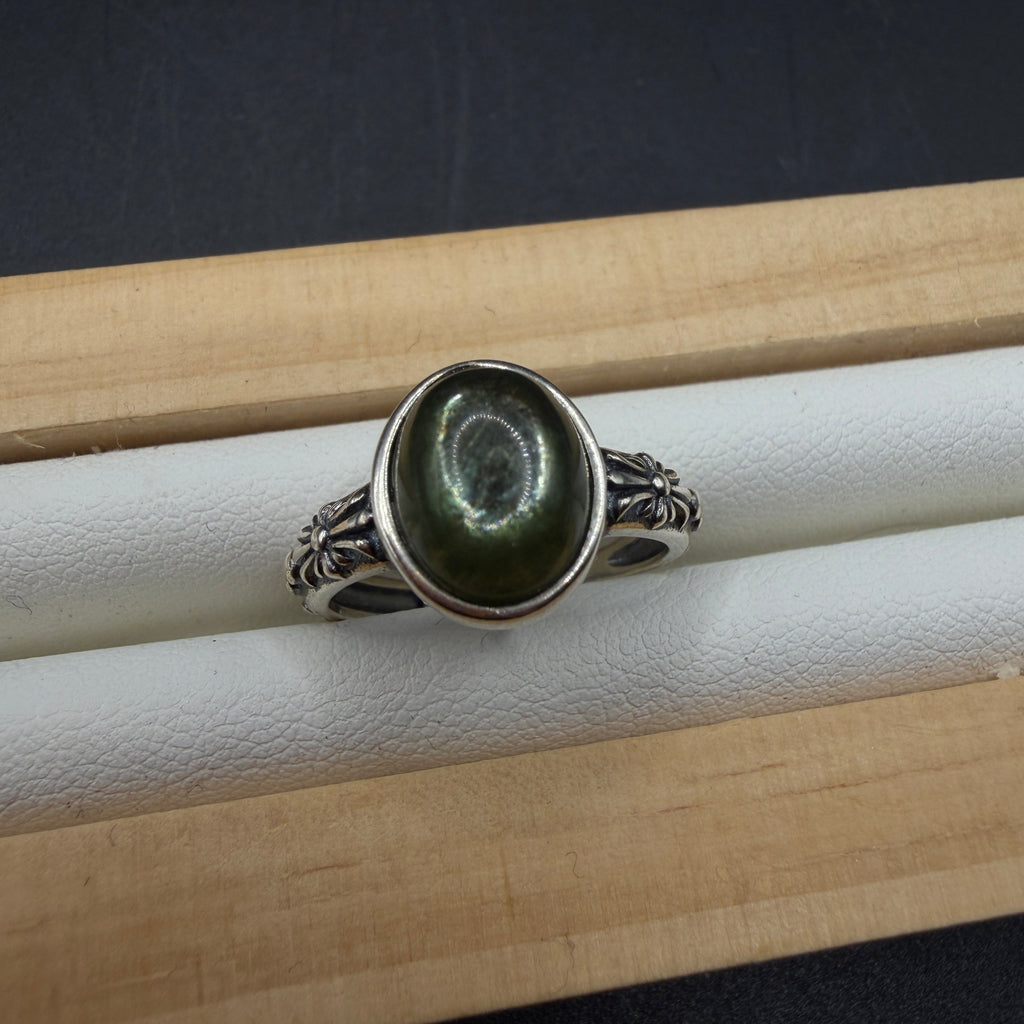 Green Mica S925 Adjustable Ring