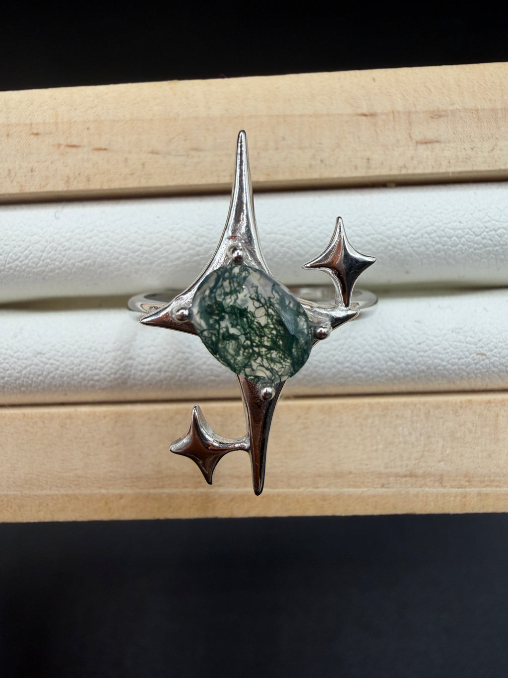 Moss Agate Signature Star Ring