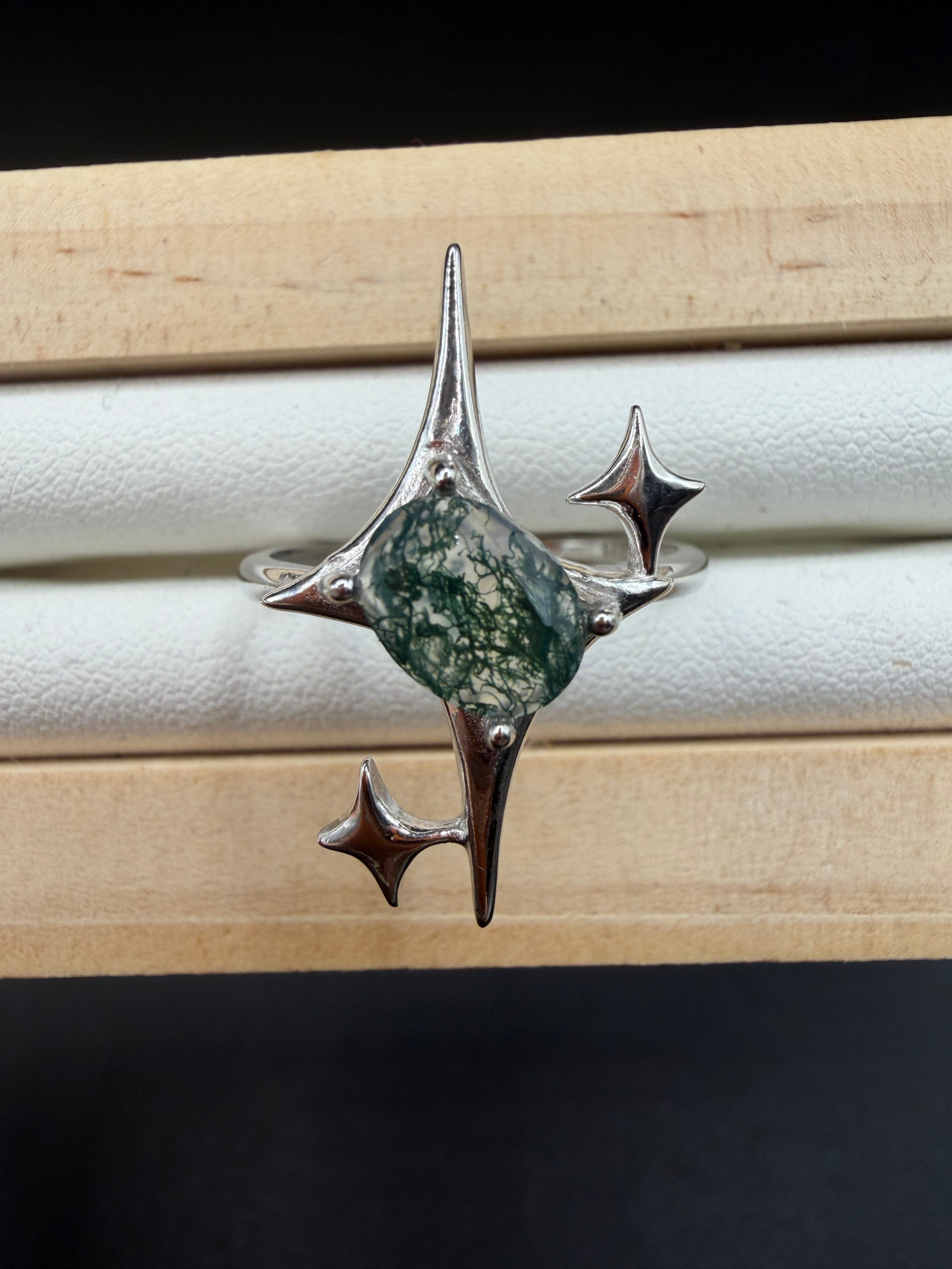 Moss Agate Signature Star Ring